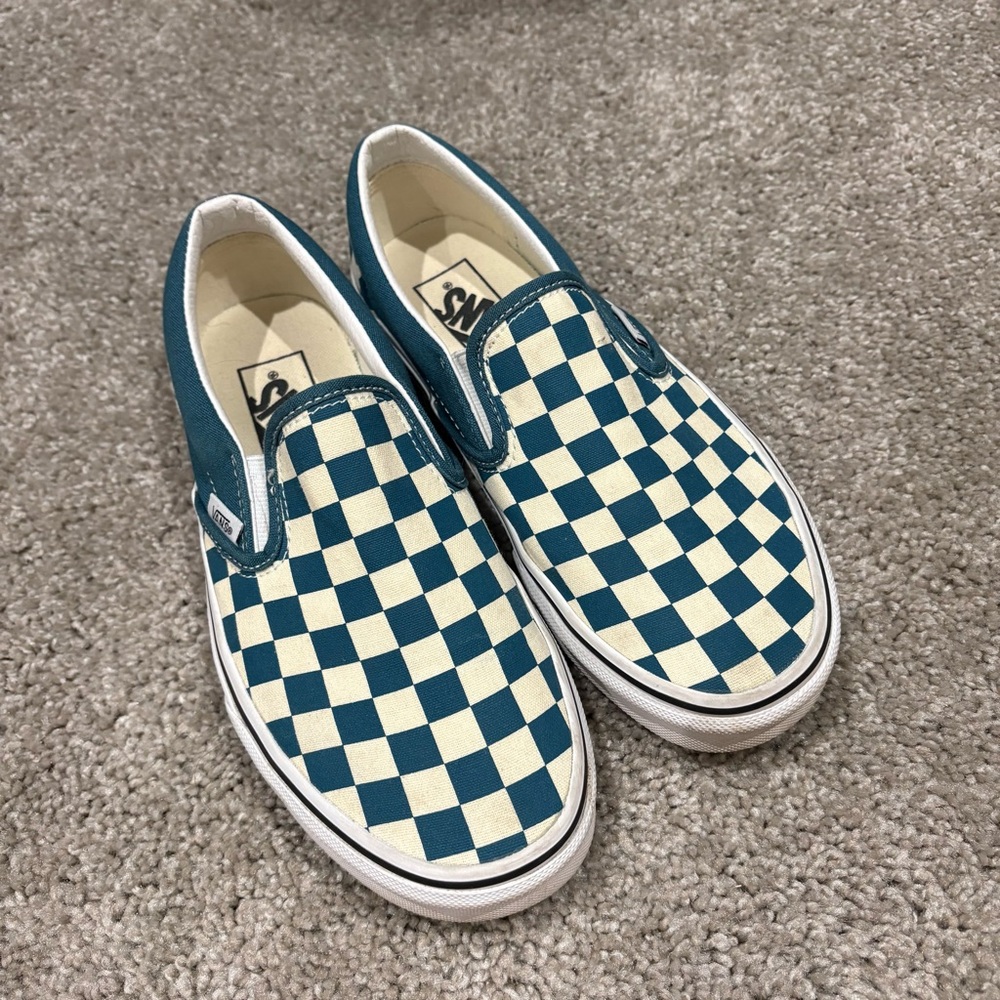 Vans Teal and Cream Slip-On Shoes